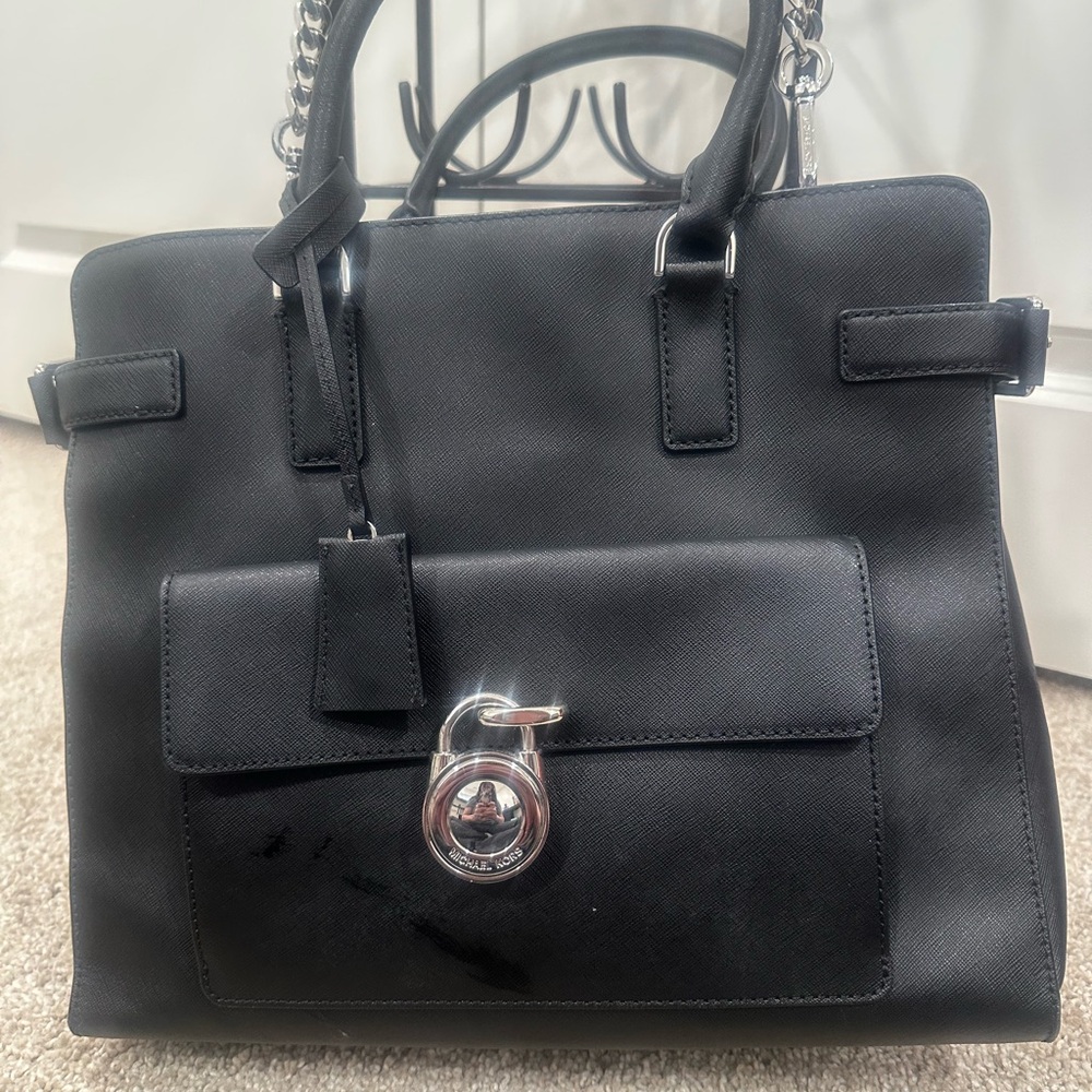 Michael Kors Emma Saffiano Leather Satchel
Handbag Black Silver